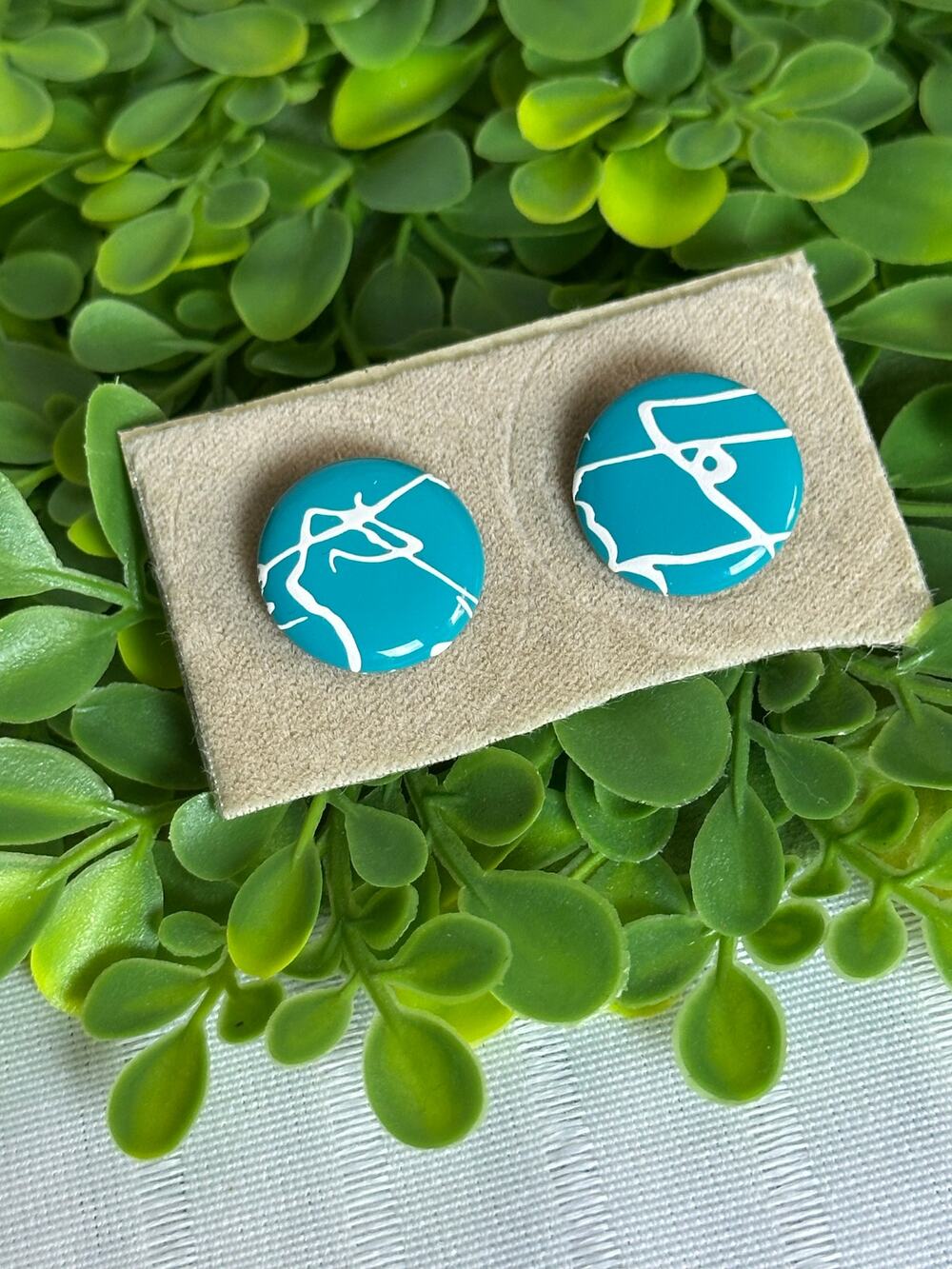 BOGO free Retro blue button paint splashed earrings
